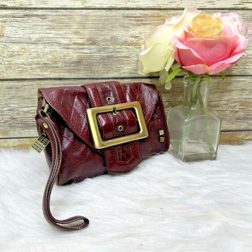 Helen Welsh Burgundy Leather Front Buckle Purse Clutch Wristlet HandBag
